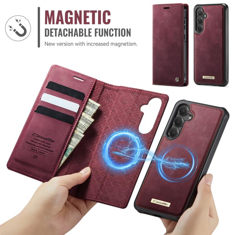 Funda de cuero desmontable CaseMe C49 con bloqueo RFID magnético para Samsung Galaxy S24 FE 5G (roja)