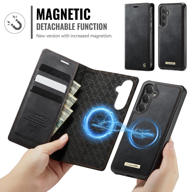 Funda de cuero desmontable CaseMe C49 con bloqueo RFID magnético para Samsung Galaxy S24 FE 5G (negra)
