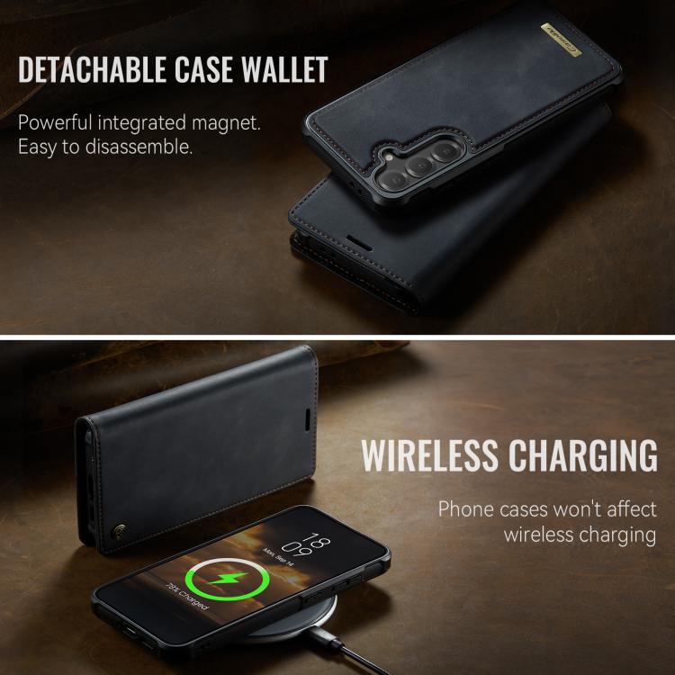 Funda de cuero desmontable CaseMe C49 con bloqueo RFID magnético para Samsung Galaxy S24 FE 5G (negra)