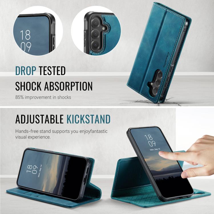 Funda de cuero desmontable CaseMe C49 con bloqueo RFID magnético para Samsung Galaxy S24 FE 5G (verde)