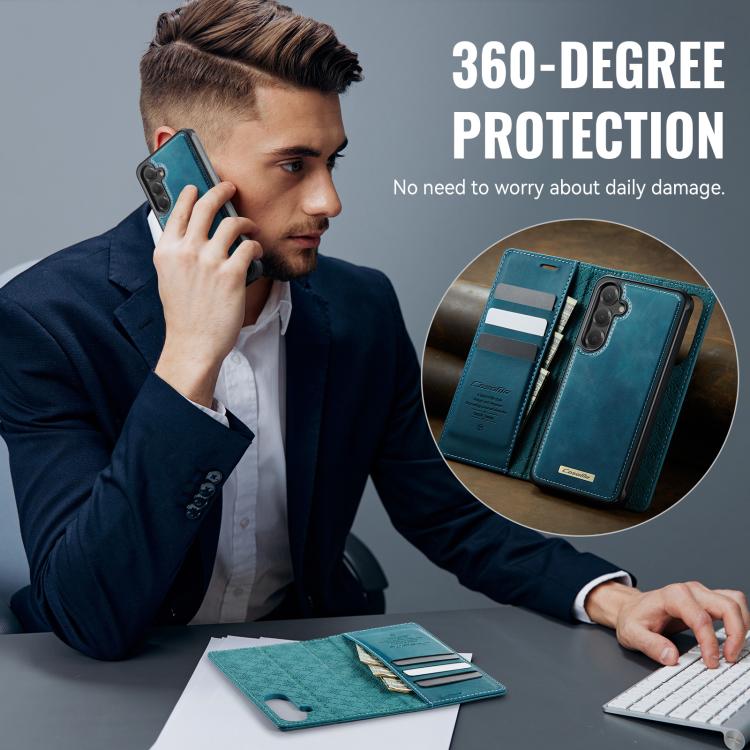 Funda de cuero desmontable CaseMe C49 con bloqueo RFID magnético para Samsung Galaxy S24 FE 5G (verde)
