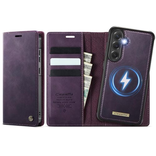 Funda de cuero desmontable CaseMe C49 con bloqueo RFID magnético para Samsung Galaxy S24/S25 (morado)
