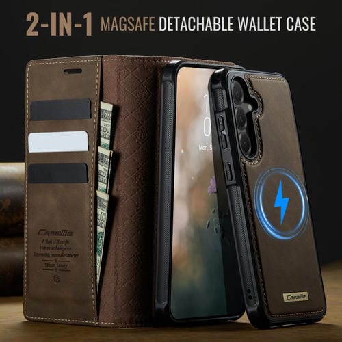 Funda de cuero desmontable CaseMe C49 con bloqueo RFID magnético para Samsung Galaxy S24+/S25+ (café)