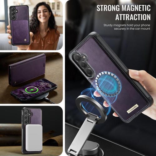 Funda de cuero desmontable CaseMe C49 con bloqueo RFID magnético para Samsung Galaxy S24+/S25+ (morado)