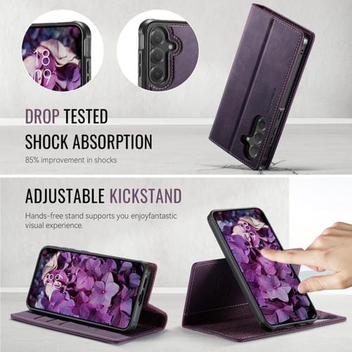 Funda de cuero desmontable CaseMe C49 con bloqueo RFID magnético para Samsung Galaxy S24+/S25+ (morado)