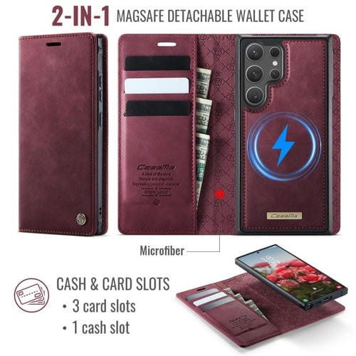 Funda de cuero desmontable con bloqueo RFID magnético CaseMe C49 para Samsung Galaxy S25 Ultra 5G (roja)