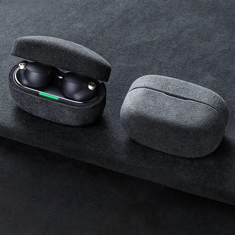 Funda protectora de cuero con tapa de gamuza para auriculares Bluetooth Sony WF-1000 XM5 (gris oscuro)