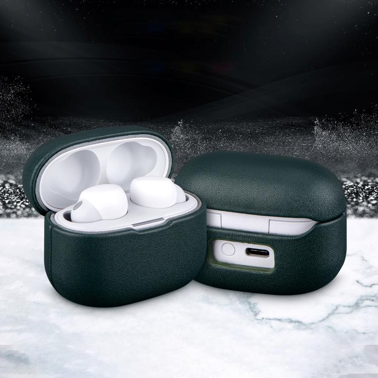 Funda protectora de cuero genuino granulado para auriculares Bluetooth Sony LinkBuds S (verde abeto)