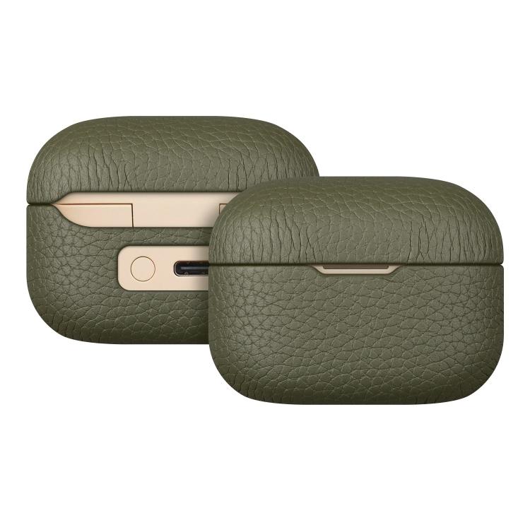 Funda protectora de cuero genuino con estampado de lichi para auriculares Bluetooth Sony LinkBuds S (verde militar)