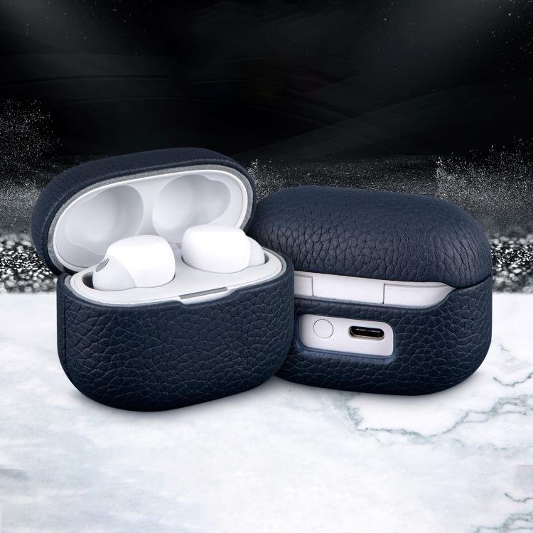 Funda protectora de cuero genuino con estampado de lichi para auriculares Bluetooth Sony LinkBuds S (gris y blanco)