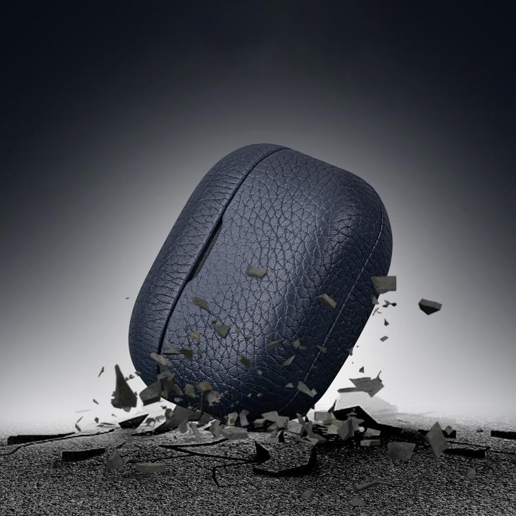 Funda protectora de cuero genuino con estampado de lichi para auriculares Bluetooth Sony LinkBuds S (azul oscuro)