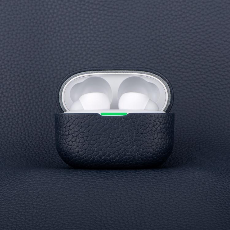 Funda protectora de cuero genuino con estampado de lichi para auriculares Bluetooth Sony LinkBuds S (gris y blanco)