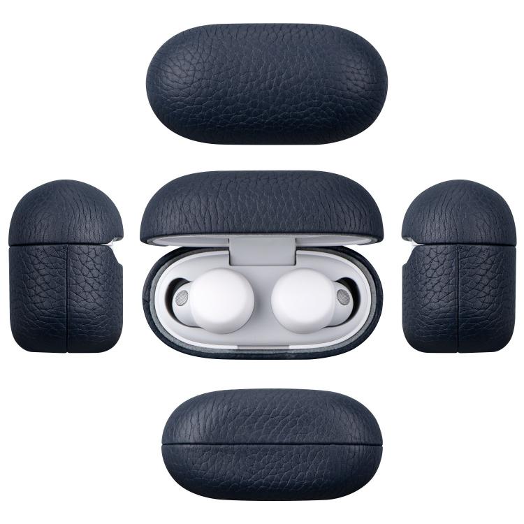 Funda protectora de cuero genuino con estampado de lichi para auriculares Bluetooth Sony LinkBuds S (azul oscuro)