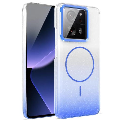 Funda MagSafe a prueba de golpes para Xiaomi 13T/13T Pro con purpurina dorada y degradado (azul)