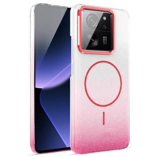 Funda MagSafe a prueba de golpes para Xiaomi 13T/13T Pro con purpurina dorada y degradado (roja)