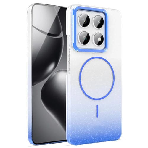 Funda MagSafe a prueba de golpes para Xiaomi 14T con purpurina dorada y degradado (azul)