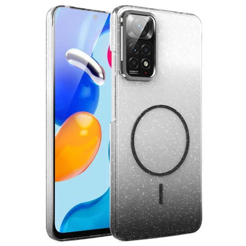 Funda MagSafe a prueba de golpes con degradado de brillo y diamantes dorados para Xiaomi Redmi Note 10/10s (negra)