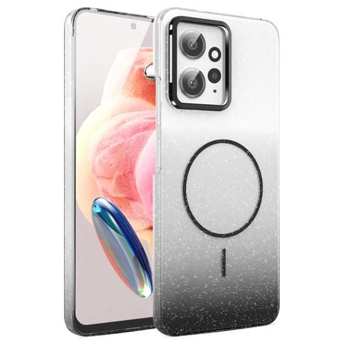 Funda MagSafe a prueba de golpes para Xiaomi Redmi Note 12 4G con purpurina dorada y degradado (negro)