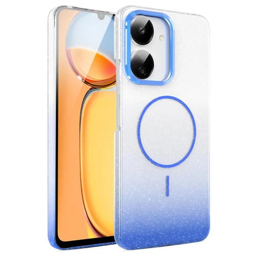 Funda MagSafe a prueba de golpes para Xiaomi Redmi 13C 4G/5G con purpurina dorada y degradado (azul)