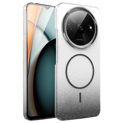 Funda MagSafe a prueba de golpes con degradado de brillo y diamantes dorados para Xiaomi Redmi A3 4G/A3x (negra)