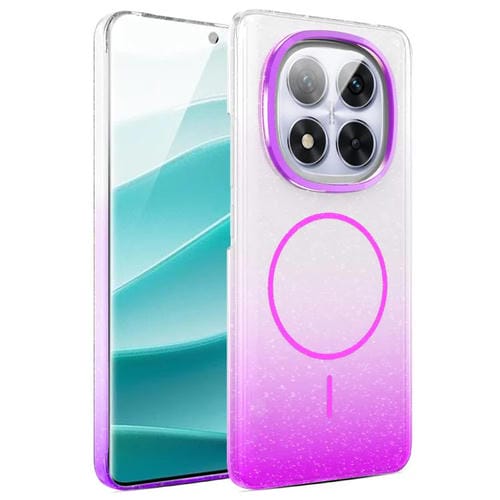 Funda MagSafe a prueba de golpes para Xiaomi Poco X7 5G con purpurina dorada y degradado (morado)