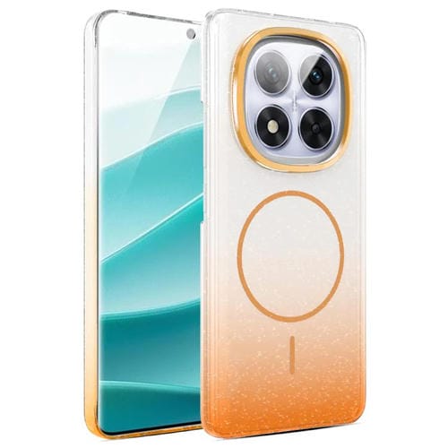 Funda MagSafe a prueba de golpes para Xiaomi Redmi Note 14 Pro+ 5G con purpurina dorada y degradado (dorado)