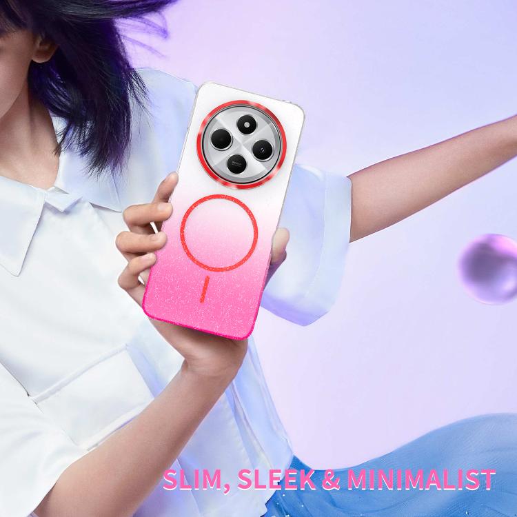 Funda MagSafe a prueba de golpes para Xiaomi Redmi 14C 4G con purpurina dorada y degradado (azul)