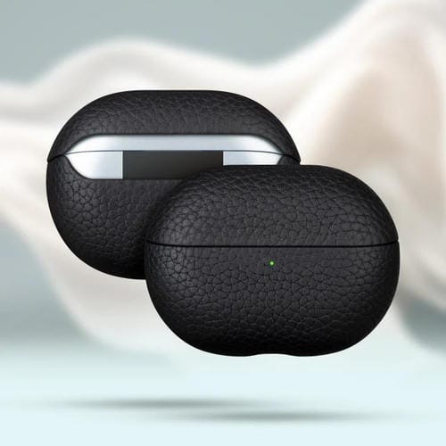 Funda protectora de cuero genuino con estampado de lichi para auriculares Bluetooth Huawei FreeBuds Pro 4 (negro)