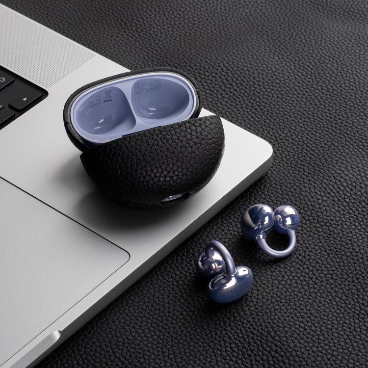 Funda protectora de cuero genuino con estampado de lichi para auriculares Bluetooth Huawei FreeClip (negro)