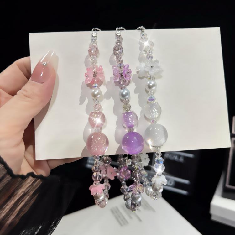 Cadena para teléfono con borlas de cristal púrpura Hulu