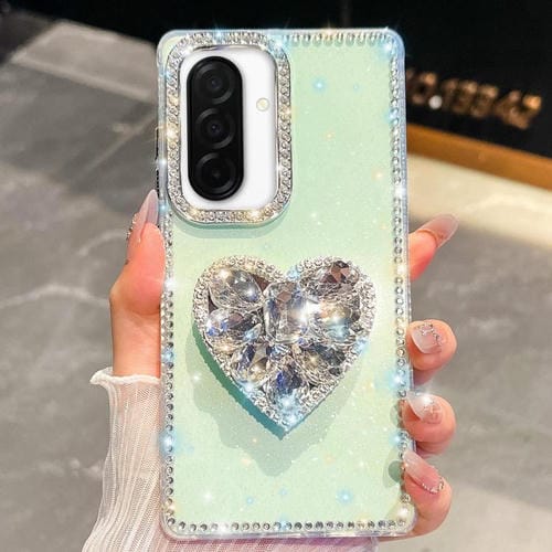 Funda con forma de corazón y diamantes brillantes para Samsung Galaxy A26 5G (verde claro)