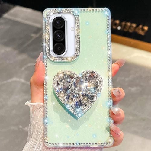 Funda con forma de corazón y diamantes brillantes para Samsung Galaxy A36 5G (verde claro)