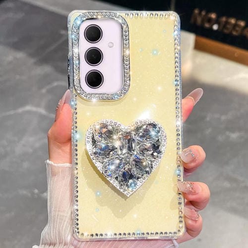Funda con forma de corazón y diamantes brillantes para Samsung Galaxy A35 5G (amarillo claro)
