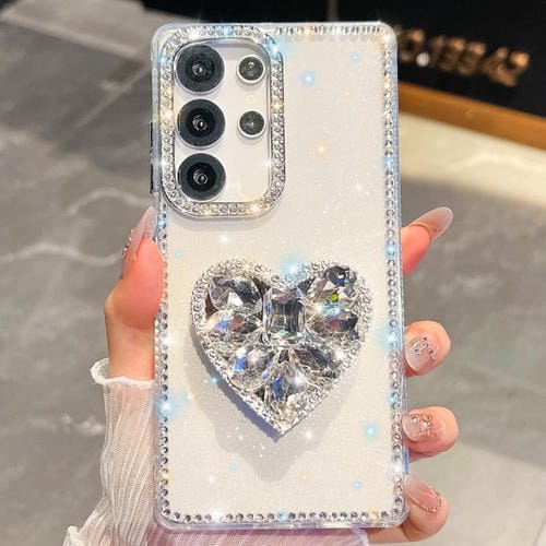Funda transparente con forma de corazón y diamantes brillantes para Samsung Galaxy S23 Ultra 5G