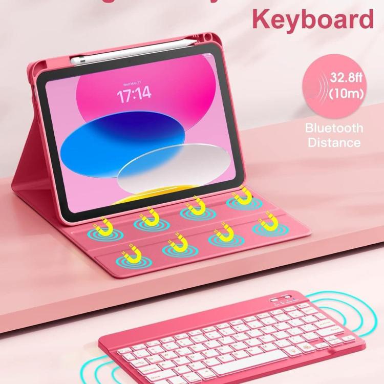Funda de silicona y cuero con teclado Bluetooth para iPad Air 2022/2020 de 10,9 pulgadas con ranura para bolígrafo (azul cielo)