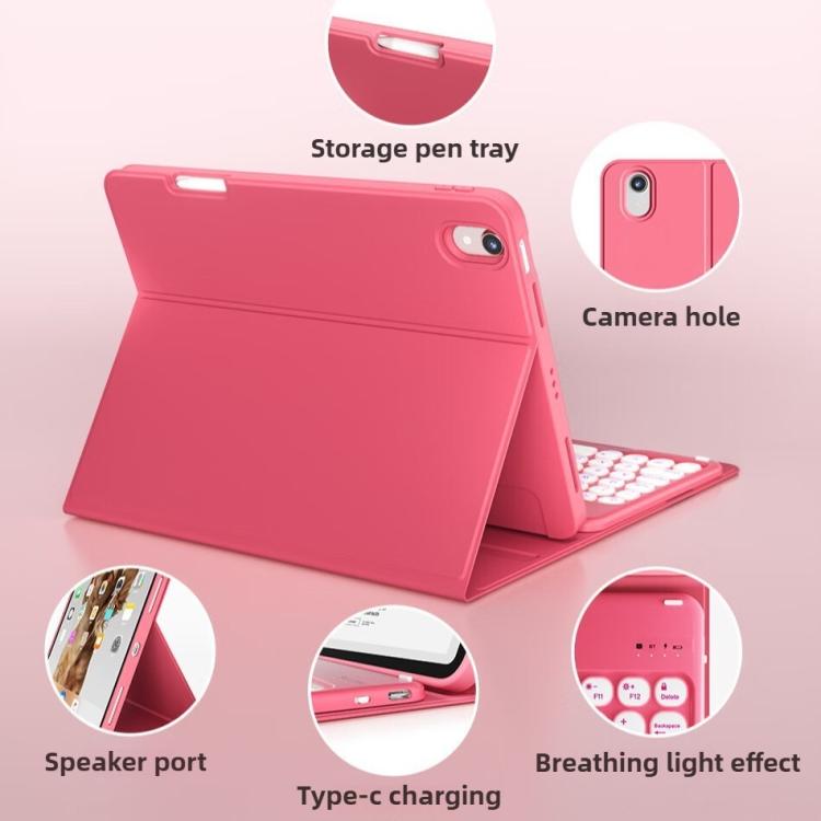 Funda de silicona y cuero con teclado Bluetooth para iPad Air 11 (2025/2024) con ranura para bolígrafo (rosa cereza)