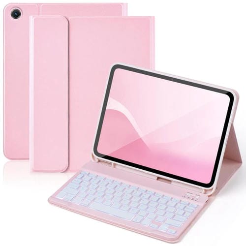 Funda de cuero para Samsung Galaxy Tab A9+ con teclado magnético retroiluminado (rosa cerezo)