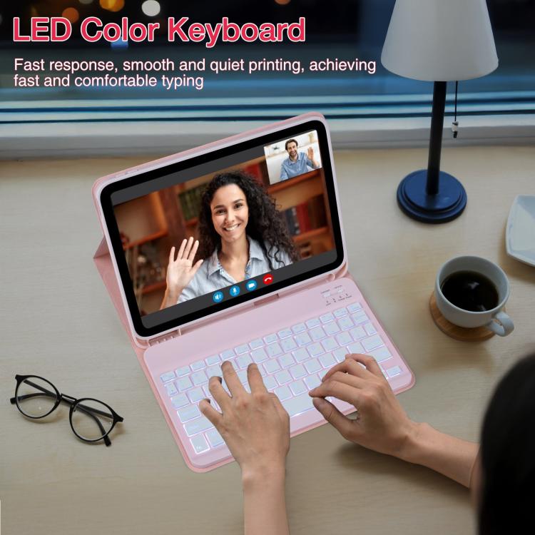 Funda de cuero para Samsung Galaxy Tab A9+ con teclado magnético retroiluminado (rosa cerezo)
