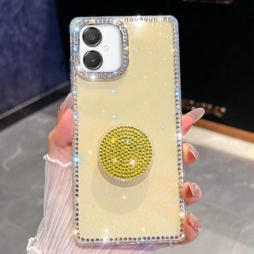 Funda con soporte redondo y purpurina de diamante para Samsung Galaxy A07 5G (amarillo claro)