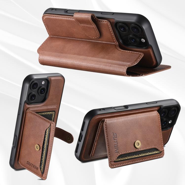 Funda de cuero Suteni Q05S1 3 en 1 con función de billetera desmontable y MagSafe para iPhone 14 Plus (marrón)