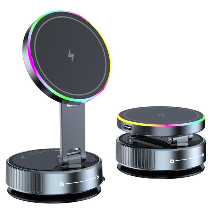 Soporte magnético giratorio para teléfono con ventosa de carga inalámbrica para coche K3 con luz de colores