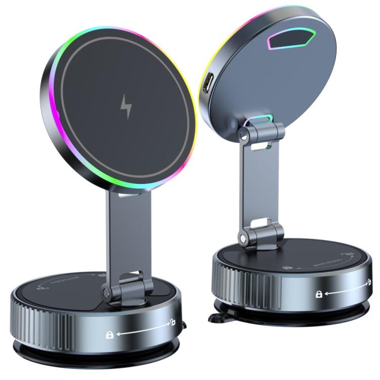 Soporte magnético giratorio para teléfono con ventosa de carga inalámbrica para coche K3 con luz de colores