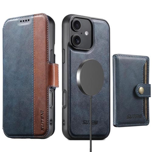 Funda de cuero Suteni Q07S1 3 en 1 con cierre magnético y billetera desmontable para iPhone 16 (azul)