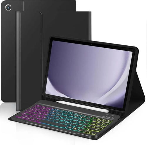 Funda protectora de cuero con teclado Bluetooth retroiluminado de colores para iPad Pro 11 (2024) (Negro Premium)