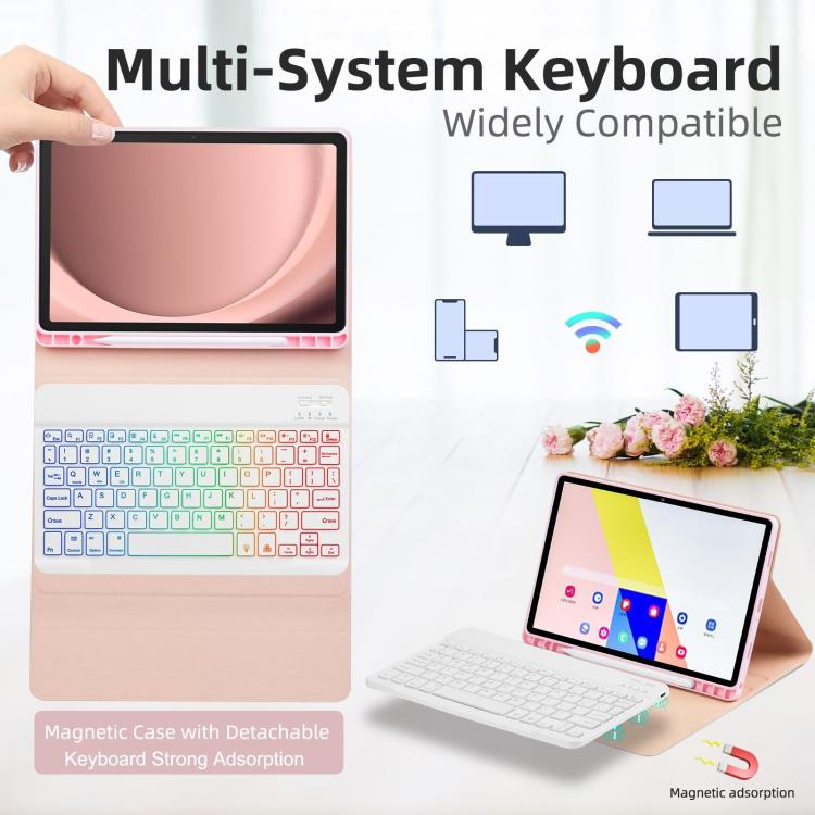 Funda protectora de cuero con teclado Bluetooth retroiluminado colorido para iPad 10.2 (2021/2022) (verde suave)