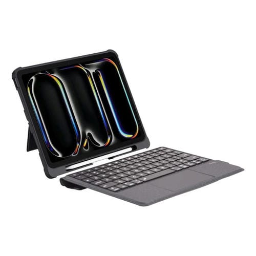 Para iPad 2022, la funda protectora de PU a prueba de caídas cuenta con un teclado magnético separado en las cuatro esquinas.