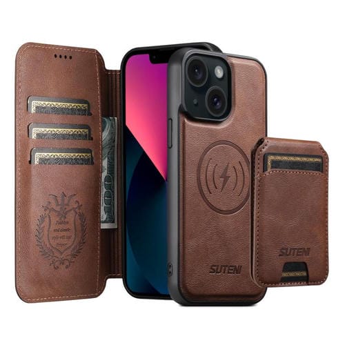 Funda de cuero Suteni Q05S2 3 en 1 con tapa vertical desmontable y función MagSafe para iPhone 13 (marrón)