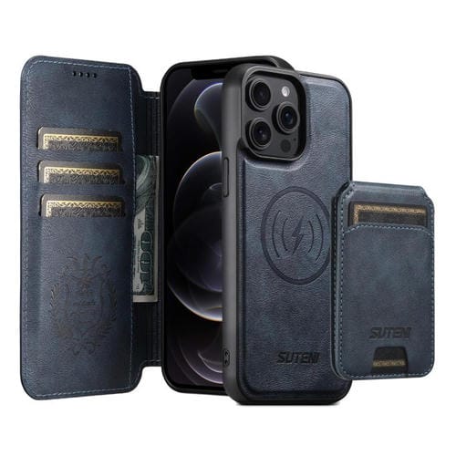Funda de cuero Suteni Q05S2 3 en 1 con tapa vertical desmontable y función de cierre magnético para iPhone 12 Pro (azul)