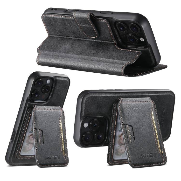 Funda de cuero Suteni Q05S3 3 en 1 con tapa vertical desmontable y función de cierre magnético para iPhone 14 Pro Max (negro)