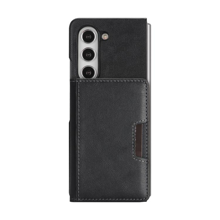 Funda de cuero con adhesivo lateral para Samsung Galaxy Z Fold6, con anillo magnético MagSafe de 2 pliegues y fuerte ranura para tarjetas (negro)